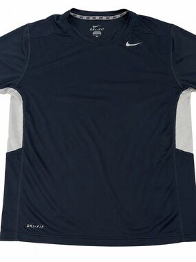 Nike Mens Dri-FIT Athletic‎ Tee Navy Blue Gray Mesh Panel Short Sleeve Shirt M